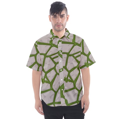 Cartoon-gray-stone-seamless-background-texture-pattern Green Men s Short Sleeve Shirt by uniart180623