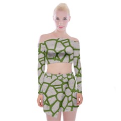 Cartoon-gray-stone-seamless-background-texture-pattern Green Off Shoulder Top With Mini Skirt Set by uniart180623