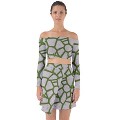 Cartoon-gray-stone-seamless-background-texture-pattern Green Off Shoulder Top With Skirt Set by uniart180623