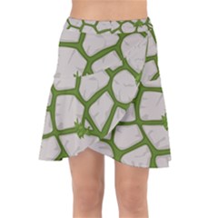 Cartoon-gray-stone-seamless-background-texture-pattern Green Wrap Front Skirt by uniart180623