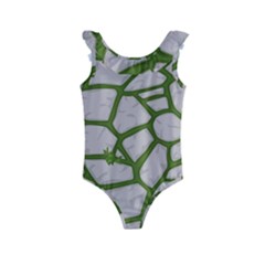 Cartoon-gray-stone-seamless-background-texture-pattern Green Kids  Frill Swimsuit by uniart180623