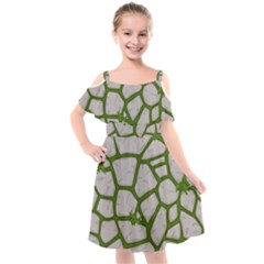 Cartoon-gray-stone-seamless-background-texture-pattern Green Kids  Cut Out Shoulders Chiffon Dress by uniart180623