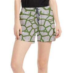 Cartoon-gray-stone-seamless-background-texture-pattern Green Women s Runner Shorts by uniart180623