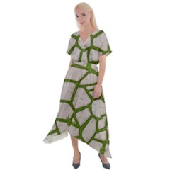 Cartoon-gray-stone-seamless-background-texture-pattern Green Cross Front Sharkbite Hem Maxi Dress by uniart180623