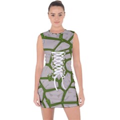 Cartoon-gray-stone-seamless-background-texture-pattern Green Lace Up Front Bodycon Dress by uniart180623