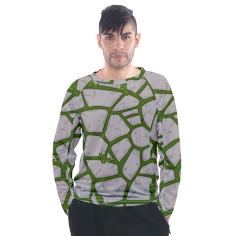 Cartoon-gray-stone-seamless-background-texture-pattern Green Men s Long Sleeve Raglan Tee by uniart180623