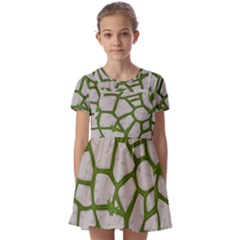 Cartoon-gray-stone-seamless-background-texture-pattern Green Kids  Short Sleeve Pinafore Style Dress by uniart180623