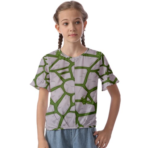 Cartoon-gray-stone-seamless-background-texture-pattern Green Kids  Cuff Sleeve Scrunch Bottom Tee by uniart180623