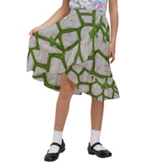 Cartoon-gray-stone-seamless-background-texture-pattern Green Kids  Ruffle Flared Wrap Midi Skirt by uniart180623