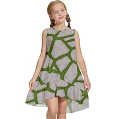 Cartoon-gray-stone-seamless-background-texture-pattern Green Kids  Frill Swing Dress by uniart180623