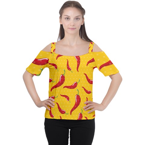 Chili-vegetable-pattern-background Cutout Shoulder Tee by uniart180623