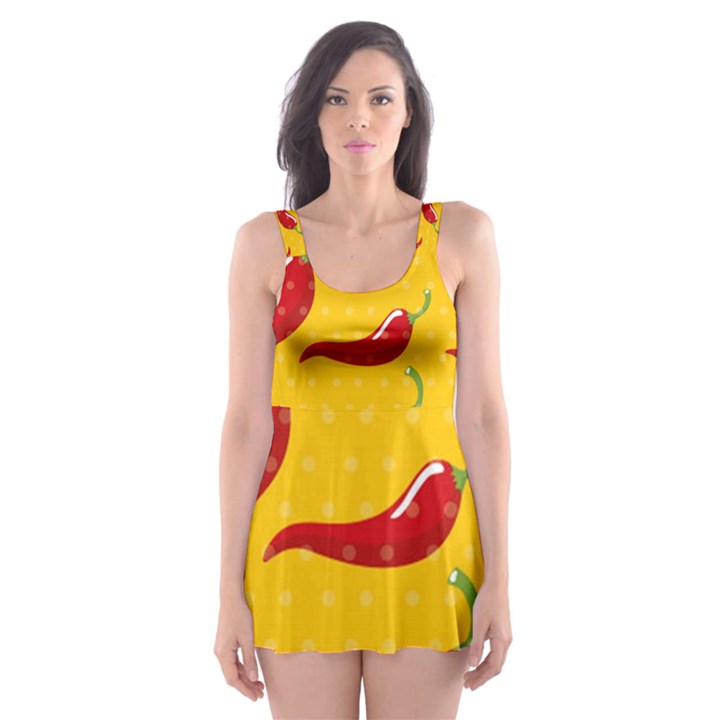 Chili-vegetable-pattern-background Skater Dress Swimsuit