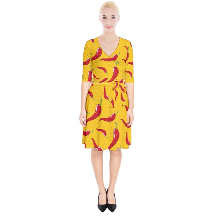 Chili-vegetable-pattern-background Wrap Up Cocktail Dress