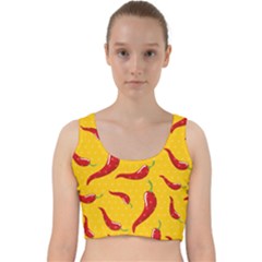 Chili-vegetable-pattern-background Velvet Racer Back Crop Top by uniart180623