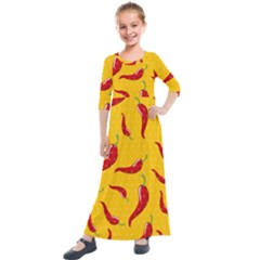 Chili-vegetable-pattern-background Kids  Quarter Sleeve Maxi Dress by uniart180623