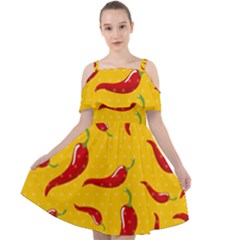 Chili-vegetable-pattern-background Cut Out Shoulders Chiffon Dress by uniart180623