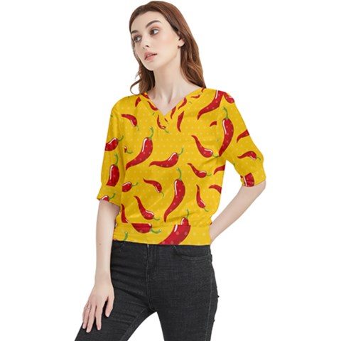 Chili-vegetable-pattern-background Quarter Sleeve Blouse by uniart180623