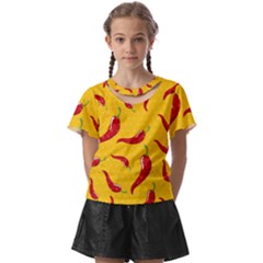 Chili-vegetable-pattern-background Kids  Front Cut Tee by uniart180623