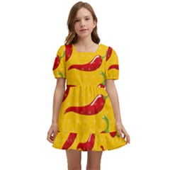 Chili-vegetable-pattern-background Kids  Short Sleeve Dolly Dress by uniart180623