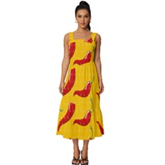 Chili-vegetable-pattern-background Square Neckline Tiered Midi Dress by uniart180623