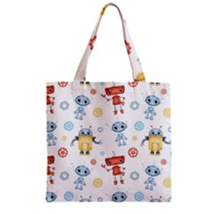 Cute-cartoon-robots-seamless-pattern Zipper Grocery Tote Bag by uniart180623