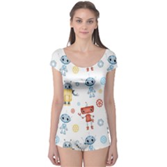 Cute-cartoon-robots-seamless-pattern Boyleg Leotard  by uniart180623