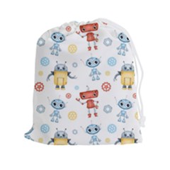 Cute-cartoon-robots-seamless-pattern Drawstring Pouch (2xl) by uniart180623