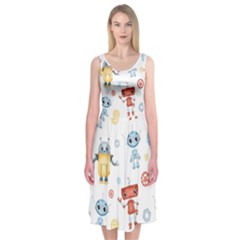 Cute-cartoon-robots-seamless-pattern Midi Sleeveless Dress by uniart180623