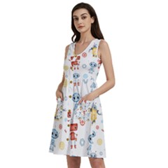 Cute-cartoon-robots-seamless-pattern Sleeveless Dress With Pocket