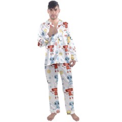 Cute-cartoon-robots-seamless-pattern Men s Long Sleeve Satin Pajamas Set by uniart180623