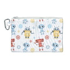 Cute-cartoon-robots-seamless-pattern Canvas Cosmetic Bag (large) by uniart180623