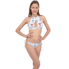 Cute-cartoon-robots-seamless-pattern Cross Front Halter Bikini Set by uniart180623