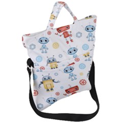 Cute-cartoon-robots-seamless-pattern Fold Over Handle Tote Bag by uniart180623