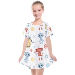 Cute-cartoon-robots-seamless-pattern Kids  Smock Dress by uniart180623