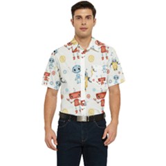 Cute-cartoon-robots-seamless-pattern Men s Short Sleeve Pocket Shirt  by uniart180623