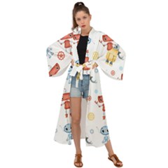 Cute-cartoon-robots-seamless-pattern Maxi Kimono by uniart180623