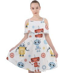 Cute-cartoon-robots-seamless-pattern Cut Out Shoulders Chiffon Dress by uniart180623