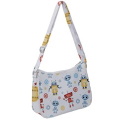 Cute-cartoon-robots-seamless-pattern Zip Up Shoulder Bag by uniart180623