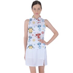 Cute-cartoon-robots-seamless-pattern Women s Sleeveless Polo Tee by uniart180623