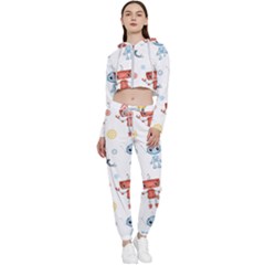 Cute-cartoon-robots-seamless-pattern Cropped Zip Up Lounge Set by uniart180623