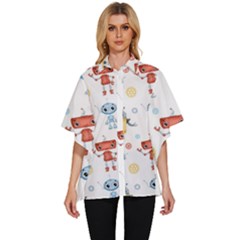 Cute-cartoon-robots-seamless-pattern Women s Batwing Button Up Shirt