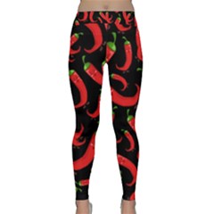 Seamless-vector-pattern-hot-red-chili-papper-black-background Classic Yoga Leggings by uniart180623