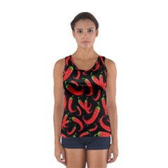 Seamless-vector-pattern-hot-red-chili-papper-black-background Sport Tank Top  by uniart180623