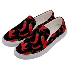 Seamless-vector-pattern-hot-red-chili-papper-black-background Men s Canvas Slip Ons by uniart180623