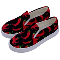 Seamless-vector-pattern-hot-red-chili-papper-black-background Kids  Canvas Slip Ons by uniart180623