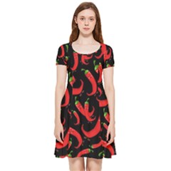 Seamless-vector-pattern-hot-red-chili-papper-black-background Inside Out Cap Sleeve Dress by uniart180623