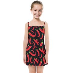 Seamless-vector-pattern-hot-red-chili-papper-black-background Kids  Summer Sun Dress by uniart180623