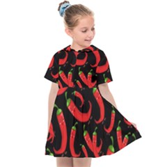 Seamless-vector-pattern-hot-red-chili-papper-black-background Kids  Sailor Dress by uniart180623