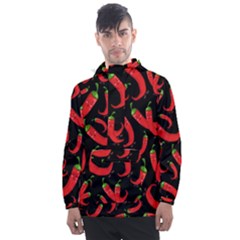 Seamless-vector-pattern-hot-red-chili-papper-black-background Men s Front Pocket Pullover Windbreaker by uniart180623