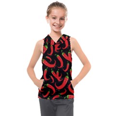 Seamless-vector-pattern-hot-red-chili-papper-black-background Kids  Sleeveless Hoodie by uniart180623